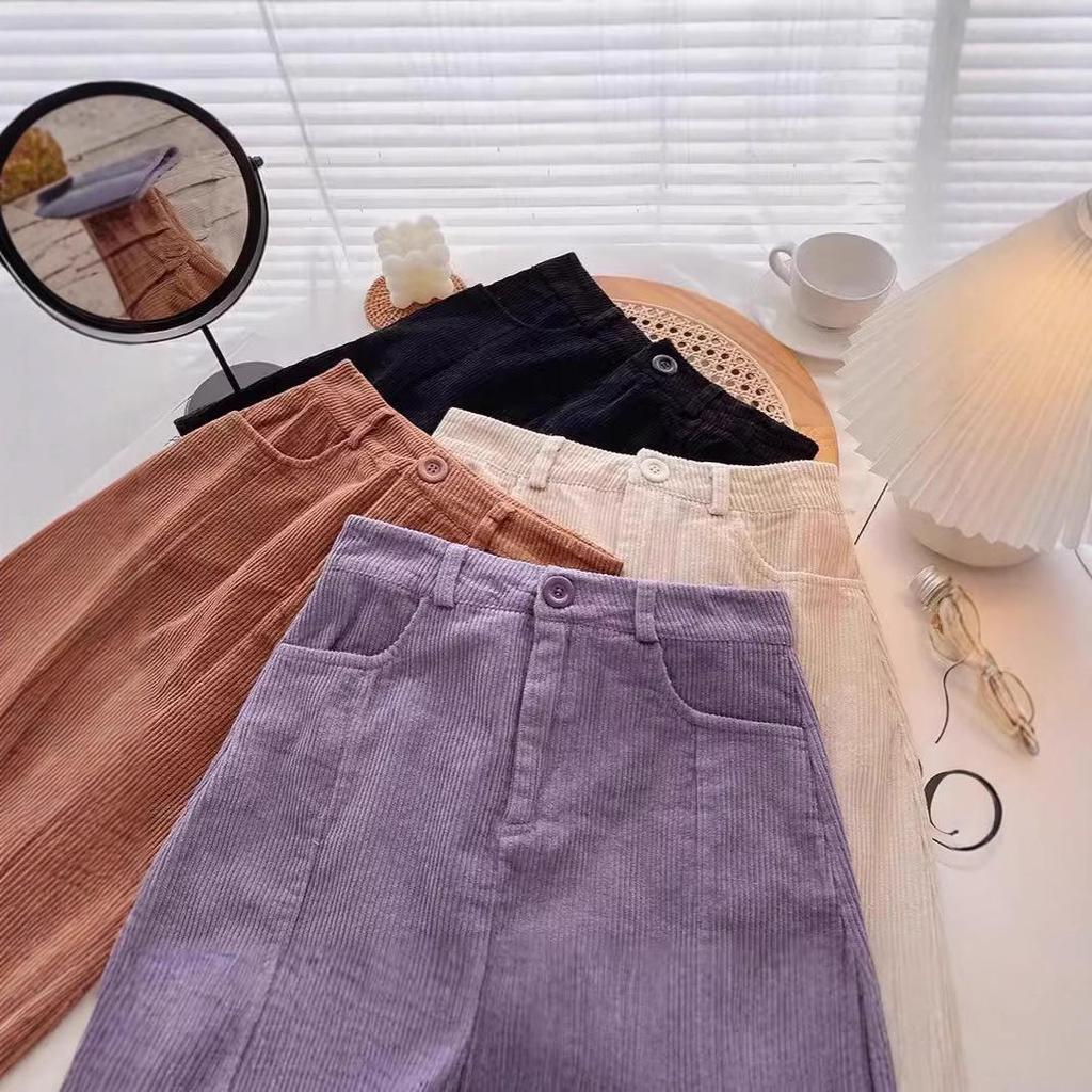 2024 Autumn Retro High Waist Corduroy Midi Skirt - Slimming A-line with Slit, Perfect for Commuting and Flaunting Long Legs