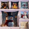 Cute Decorated Snowman Christmas Second Pillow Case Silky Short Plush With Invisible Zipper Dustproof Sofa Cushion Cover