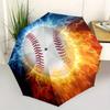 Baseball, Fire_and_Ice Automatic folding umbrella  simple eight rib design, bright color pattern, durable iron frame, ideal for travel and o