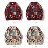 Unisex Winter Sweater Plaid Printing Retro Style Round Neck Long Sleeves Multi Patterns Couple Knitted Sweater for Home School Commuting