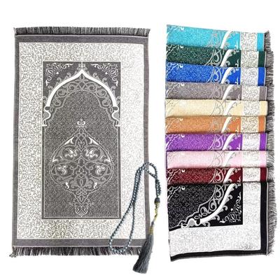 Модный полиэстеровый молитвенный коврик, переносные плетеные коврики, простой мусульманский принт с компасом в чехле, дорожный коврик