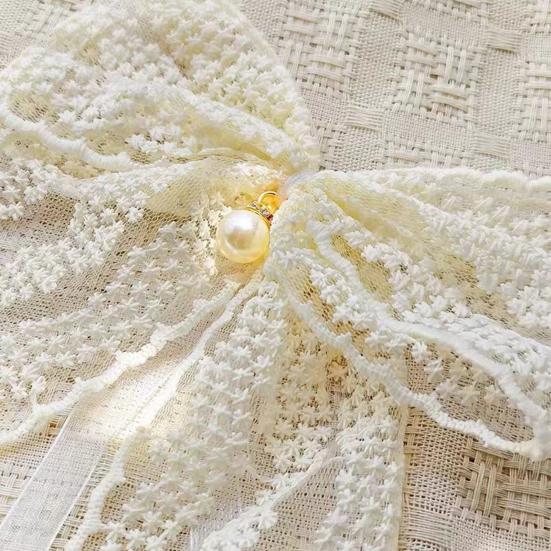 2Pcs Lace Bowknot Curtain Tiebacks, Bow Curtain Holdbacks with Pearls, Decorative Curtain Ties for Home Office Living Room Bedroom Wedding Party Decor