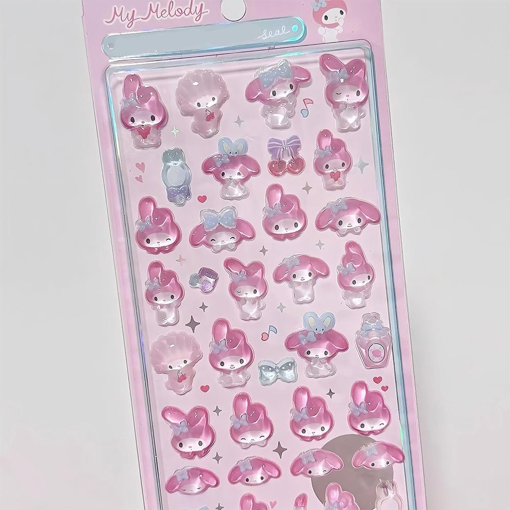 Милые Sanrio Kuromi My Melody Cinnamoroll 3D Рельефные Наклейки Кавайный Мультяшный Хрустальный Декор Наклейка DIY Ноутбук Телефон Игрушка Подарок