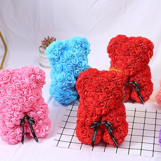 25cm Romantic Fake Rose Flower Foam Bear Doll Valentines Day Birthday Xmas