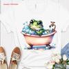 Fun Cartoon Frog Bubble Bath T Shirt Expressive Eye Design DTG Print for All Ages Playful Casual Wear Top Idea Vintage Washed