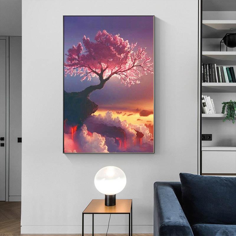 Рамка из цельного дерева Пейзаж Дерево Фэнтези Холст Картины Абстрактная Вышивка Мозаика Художественные Фотографии для Гостиной Домашнего Настенного Художественного Декора