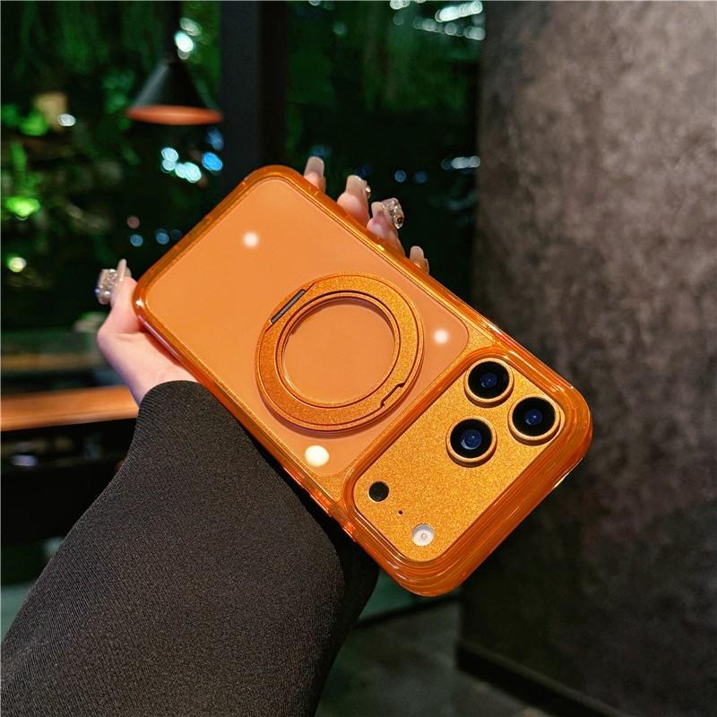 High Quality 360 Rotating Bracket Transparent Magnetic Back Cover for iPhone 17 Pro Max case Orange Kickstand Phone Holder