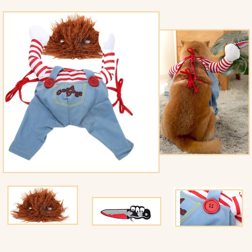 Pet Palette Косплей на Хэллоуин для собак и кошек, Маскарадный костюм для питомца, Маскировка, для маленьких, средних и больших собак, Двуногий (Чаки, Л)