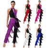 Womens 70s Disco Jumpsuit Shiny Sequin Chest Tassel Fringe Long Pants Contrast Color One Piece Bodysuit Club Dancewear