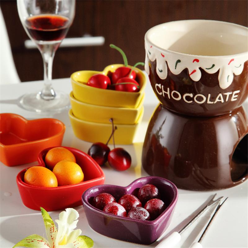 Ceramic Strawberry Chocolate Fondue Set Fruit Butter Melt Mix Cheese Tools Porcelain DIY Fondue Serving For Ice Cream Snack