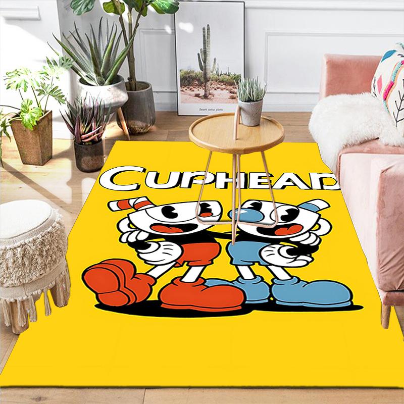 1Pc Cuphead Mugman Adventure Rug, Office Carpet Indoor Outdoor Doormat, Non-Slip Soft, Living Room, Christmas Halloween Gift M929369