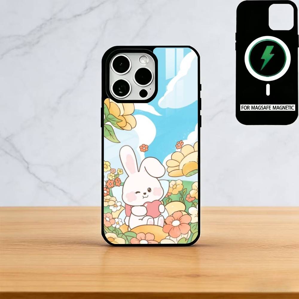 Милый Чехол-Кролик Для iPhone17,16,15,14,13,12,11 Plus,Pro Магнитный Для Magsafe Беспроводной Зарядки