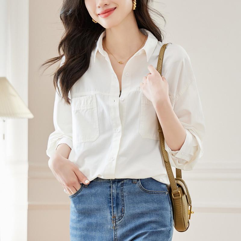 Cotton Womens Long Sleeve Shirt With Button Closure For Office Wear