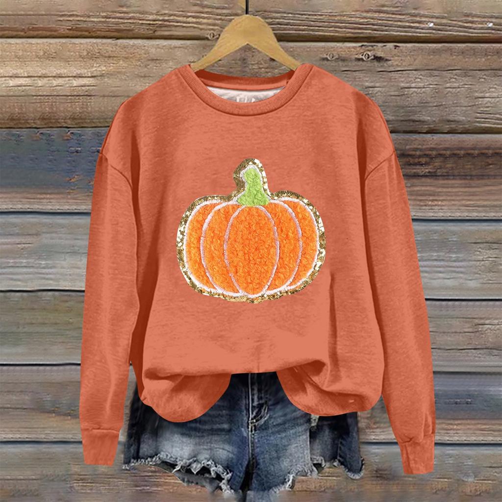 Женская мода Хэллоуин с длинным рукавом с принтом Свободная толстовка с круглым вырезом Топ