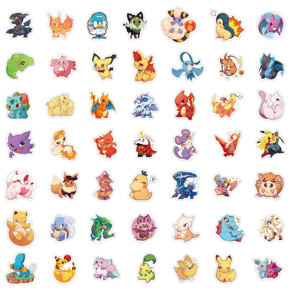 100 Листов Милых Наклеек-Граффити Pokemon Q-Версии для Детского DIY Дневника и Настольных Канцелярских Принадлежностей