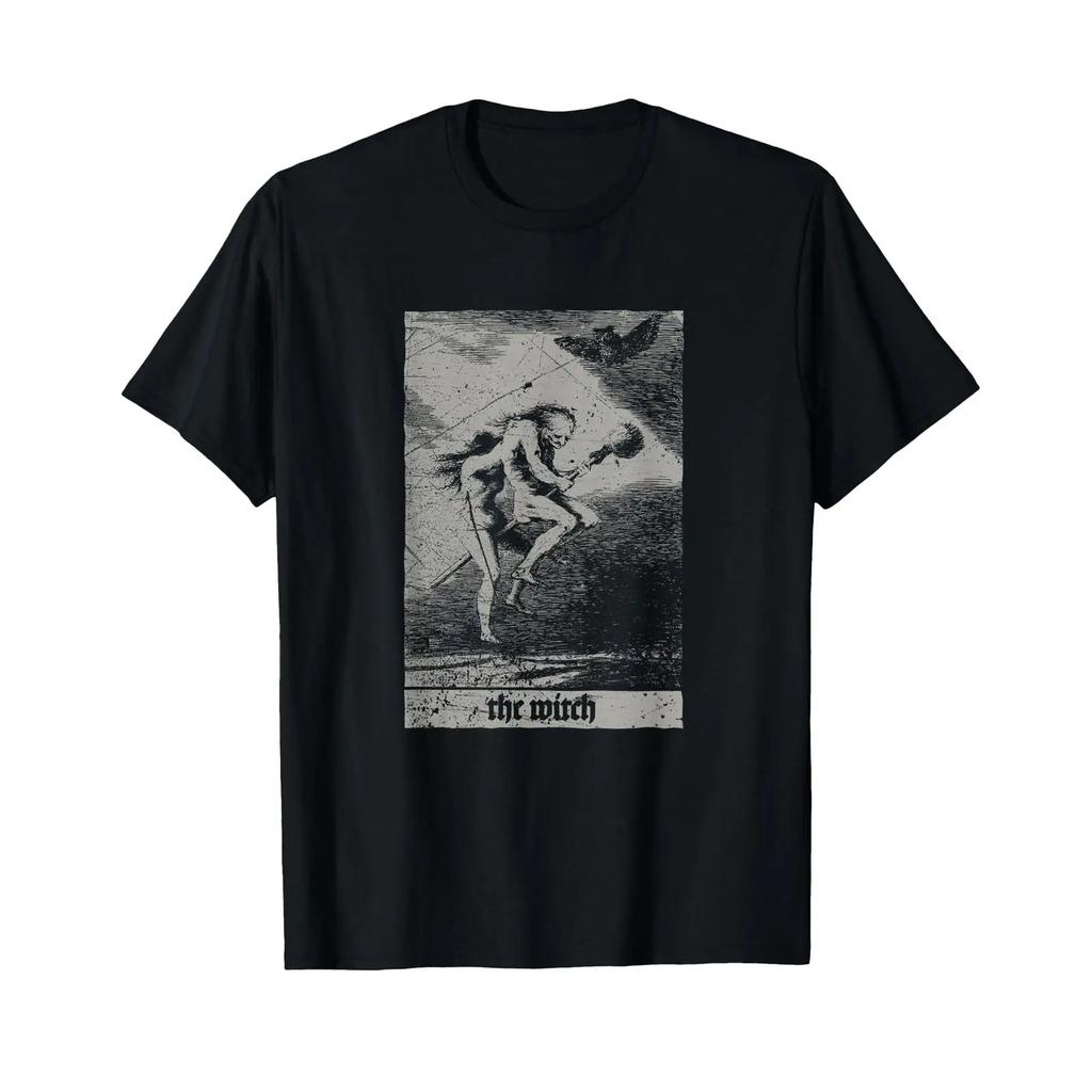 Okkult The Witch Occult Tarot Esoteric Vintage Grunge T Shirt black vintage Washed Comfortable Casual graphic Breathable homme