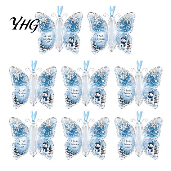Festive Tree Hanging Decor Butterfly Cash Gift Ornament, Christmas Money Holder with Gifts for Family Friends Print, Acrylic Pendant Surprise Giving,