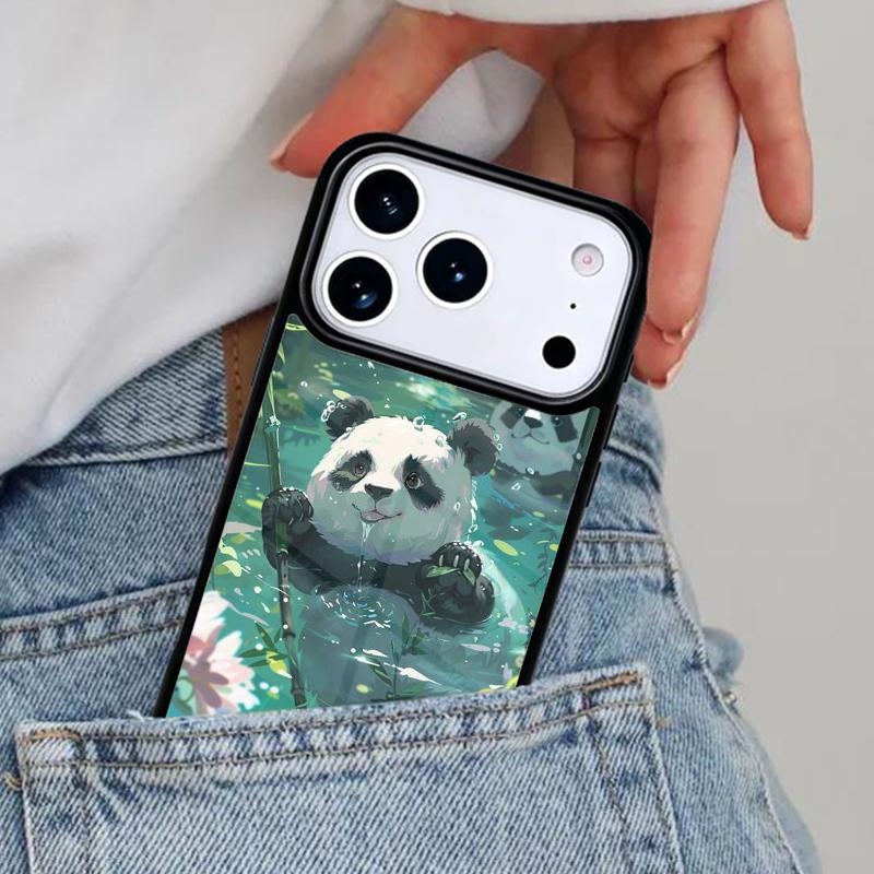 Cartoon Cute Panda Bear Phone Case for iPhone 16e 15 14 13 12 17 Pro Max Plus Air 17pro Cover Coque