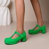 Женские туфли-лодочки на толстом высоком каблуке с круглым носком и Т-образной завязкой с пряжкой для вечеринки, лаконичная модная весенне-осенняя обувь, белый, синий, зеленый, фиолетовый