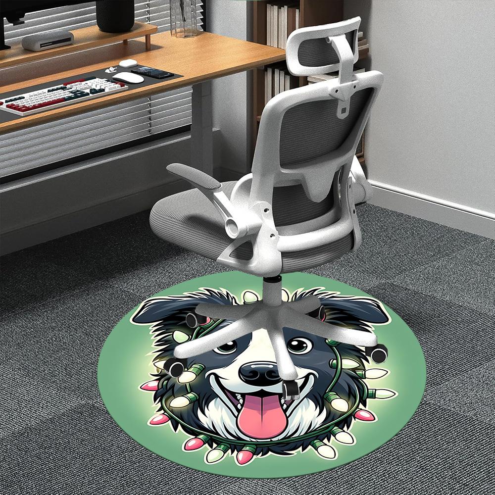 1PC Christmas Dog Office Round Area Rug, Indoor Mat Suitable ForOffice, Under Office Chairs Bedroom Living Room Home Decor, Room Deco f148