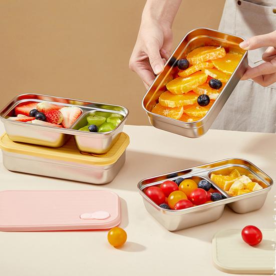 Stainless Steel Snack Containers 2 Compartment Lunch Box Leak-Proof Bento Box with Lids Reusable Food Storage Containers for Travel Camping Outdoor