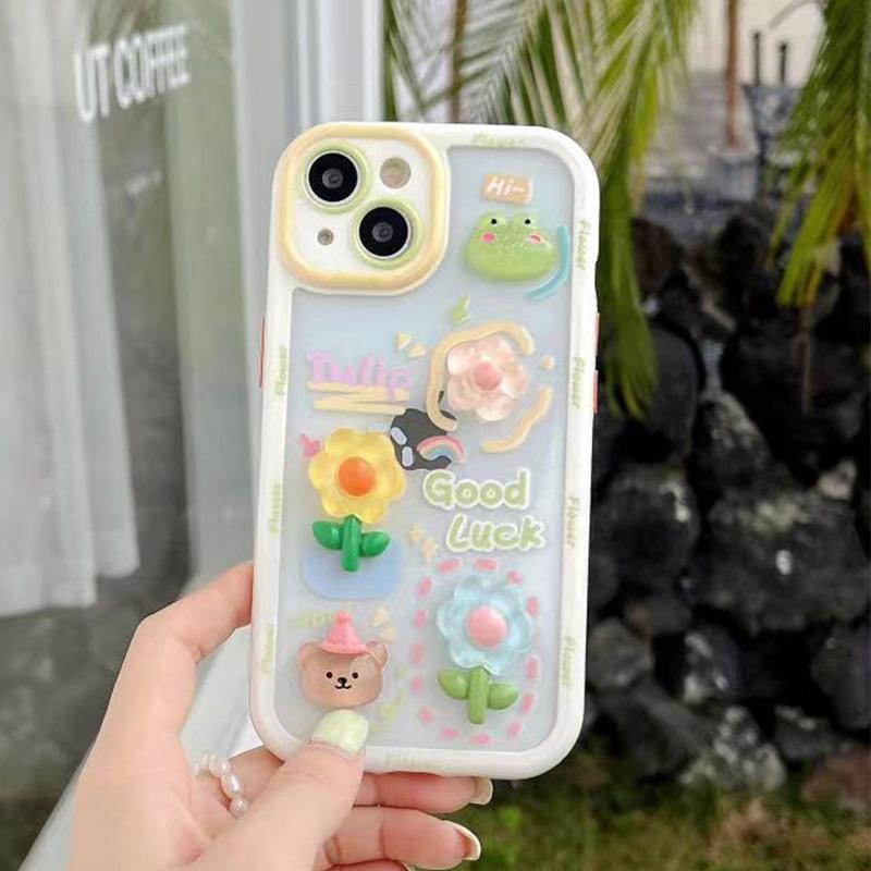 Jingle cat подходит для iphone14pro милый кремовый чехол мультяшный противоударный жесткий чехол apple 17 цветочный чехол для мобильного телефона