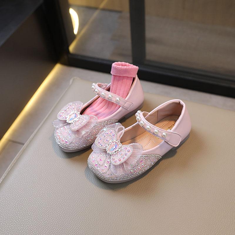 Girls' Shoes Aisha Crystal Princess Shoes Korean Version Soft-Soled Rhinestone Single Shoes Spring And Summer New Baby Girl Leather Shoes