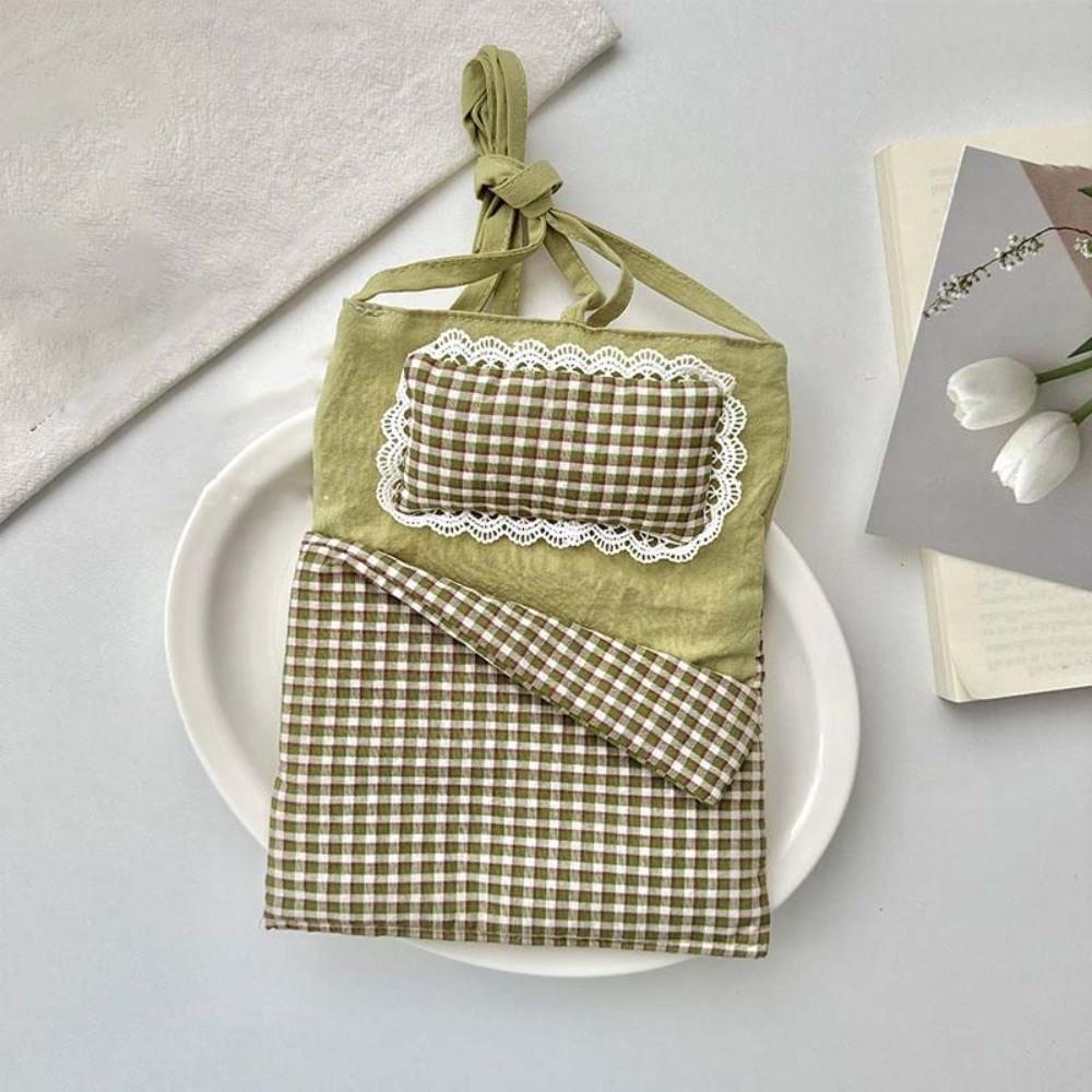 Adjustable Strap Lace Plaid Cloth Pouch Polyester Countryside Style Pillow Crossbody Bag Lightweight Bow Storage Shoulder Bag