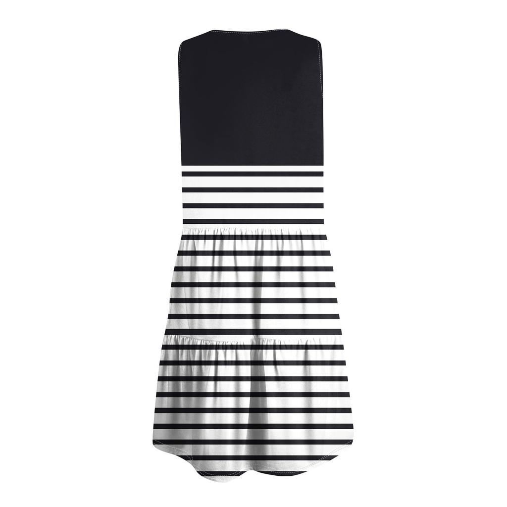 Женское летнее модное повседневное плиссированное платье без рукавов с v-образным вырезом и полосатым принтом