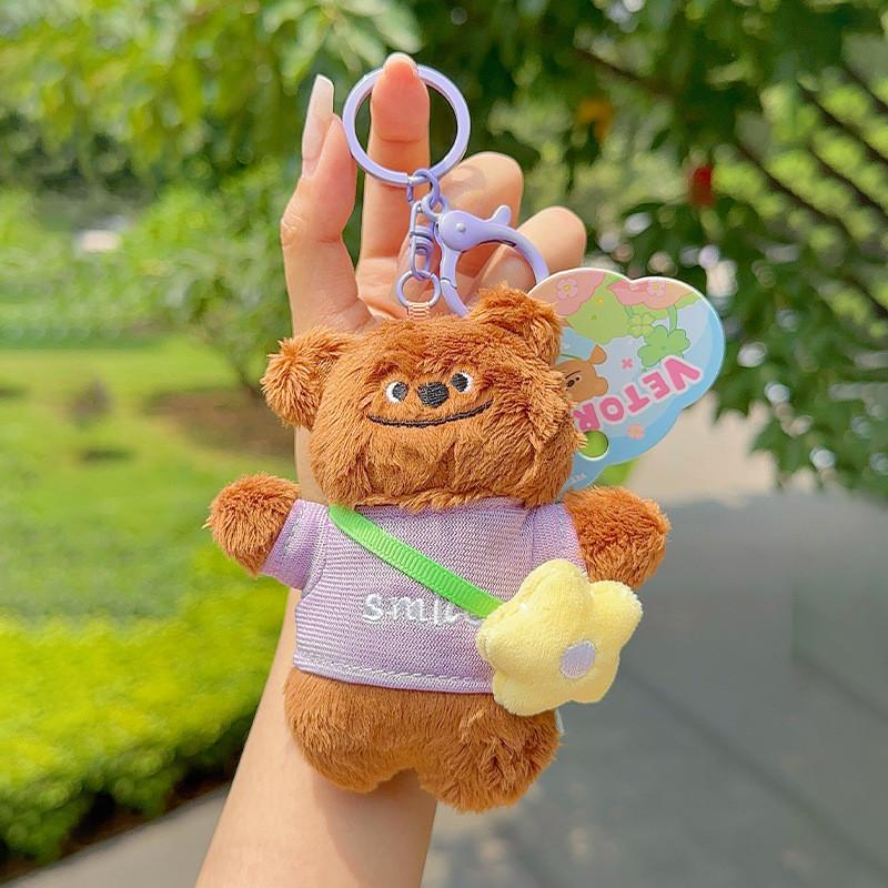 Bear Flower Plush Keychain Toy Stuffed Doll Backpack Pendant Decoration Gift