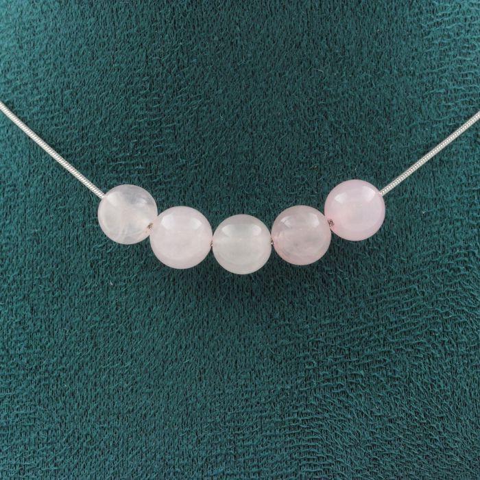 Stones and Minerals. 5-pearl Necklace, 8 Mm Rose Quartz, Stainless Steel Chain, Women's and Men's Necklace. Customizable Size.