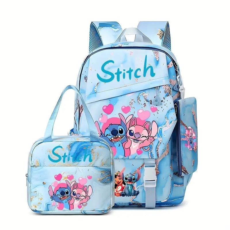 Stitch Student Backpack Set 3-Piece Large Capacity School Bag Lunch Bag Pencil Case