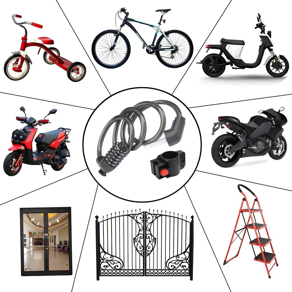 ZHEGE Bicycle Wire 1200mm 12mm Japanese Instruction Manual Included Lock, Lock, 5-Digit Combination, Long, Cross-Section Diameter, Anti-Theft, (Black)