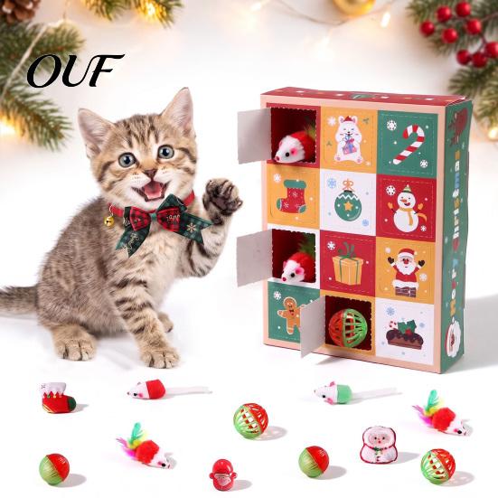 Daily Surprise Cat Toys Christmas Advent Calendar 2026, 12 Days Set Countdown Interactive Play Kit with Mice, Balls, Plush Toys, Holiday Gifts