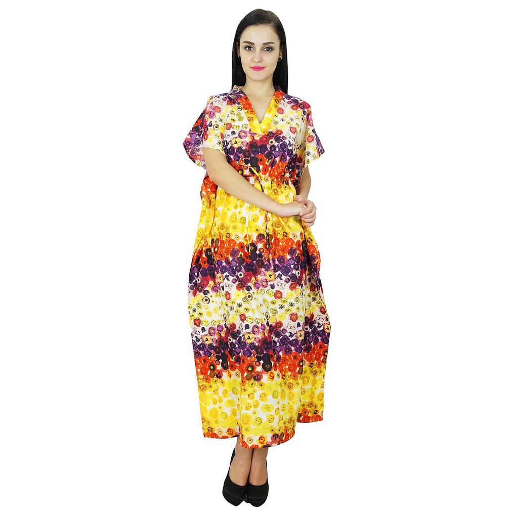 Bimba Женский длинный хлопковый кафтан в стиле бохо, ночная рубашка, платье макси кафтан