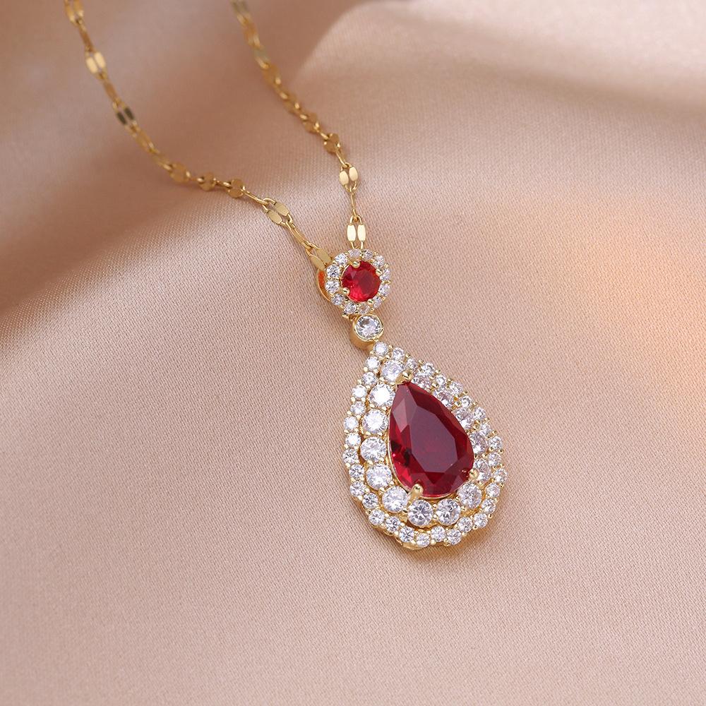 Роскошное женское ожерелье с подвеской в виде красной и зеленой капли воды квадратной формы, винтажного золотого цвета, свадебная бижутерия для женщин