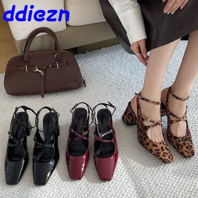 Модная женская обувь с квадратным носком, туфли-лодочки на каблуке для женщин, модные туфли на неглубоком ремешке на щиколотке, женские туфли на каблуке, сандалии, мюли, большой размер