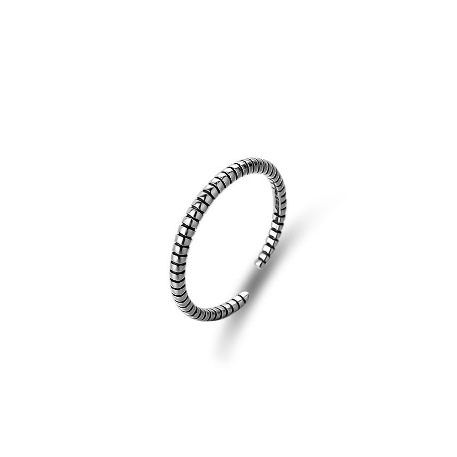 S925 Silver Vintage Smiley Face Open Ring Adjustable Women Jewelry
