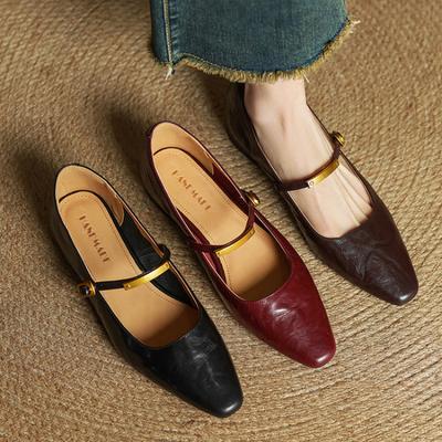 Французские универсальные кожаные туфли однотонного цвета, ретро женские туфли-лодочки, весна-лето, новинка, квадратный носок, низкий каблук, черные, с открытым верхом, квадратный каблук, для работы