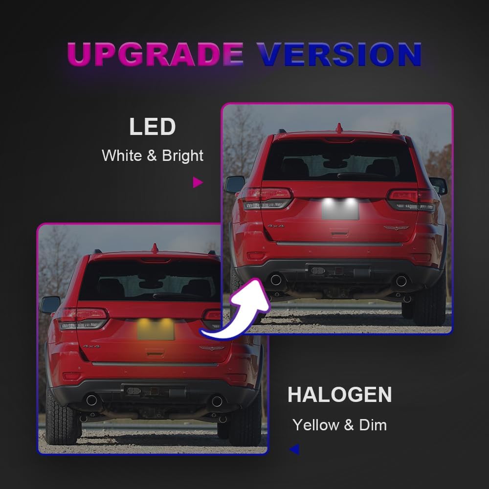 2Pcs LED License Plate Light Lamp Assembly For Jeep Grand Cherokee 2014 2015 2016 2017 2018 Fiat 500 2013- Super Bright 6000K Xenon White Rear Tag