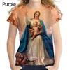 Women Fashion Virgin Mary 3D Printing T Shirt Summer Christian Mother of God Personality Short Sleeved Blouse