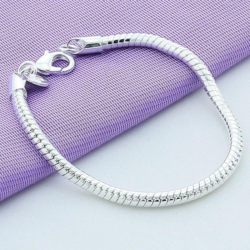 Hot Selling Genuine 100% 925 Sterling Silver 3/4mm Snake Chain Bracelet and Bracelet Women Luxury Bracelet Jewelry 20cm
