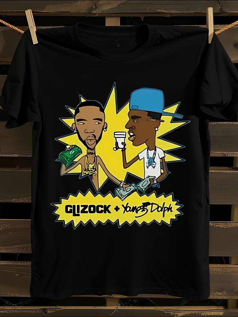 Young Dolph Glizock Pre Hip Hop Black T-Shirt Mens Tshirt Womens Tshirts with Letters Print Short Sleeves T-Shirt Casual Street Tee Shirt Top