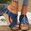 Fashion Women's Fashion Denim Wedge Heel Sandals Peep Toe Chunky Platform Sandals for Woman Summer 2025 Thick Bottom Non Slip Slippers
