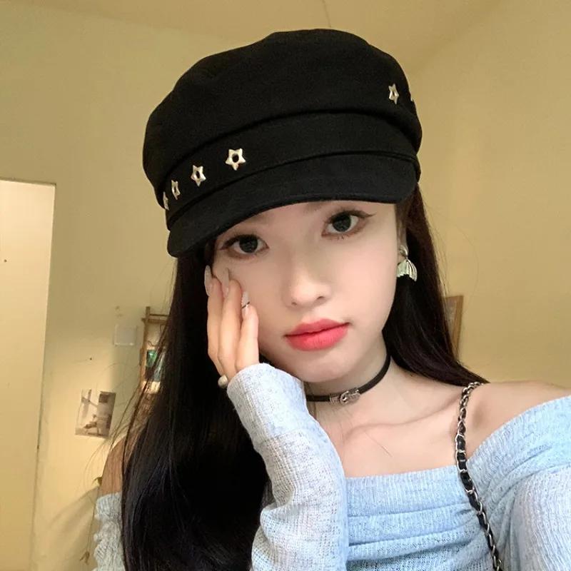Ретро британский стиль береты со звездным дизайном и плоским верхом для женщин Show Face маленькие весенне-осенние повседневные универсальные шляпы литературного художника
