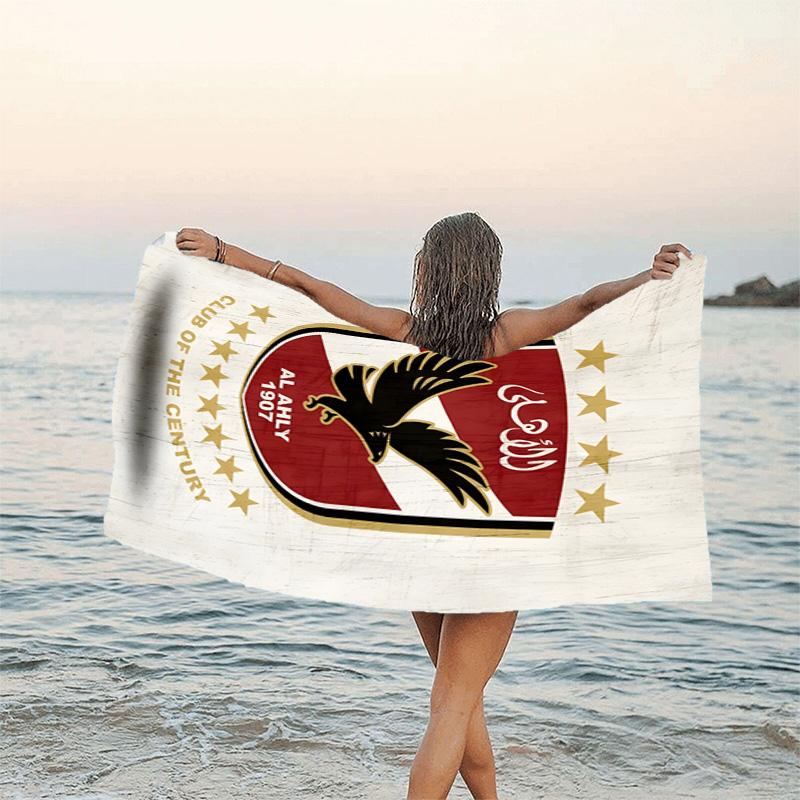 1pc Al Ahly FC Beach Towel, Beach and Seaside Swimming Pool Equipment, Fashion Pattern, Rectangular, Travel Essentials