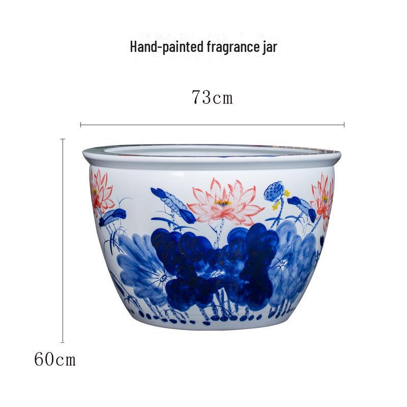 Large Blue and White Porcelain Feng Shui Lotus Jar for Courtyard