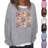 Women's Fashion Casual Long Sleeve Solid Color Printed Round Neck Top Sweatshirt