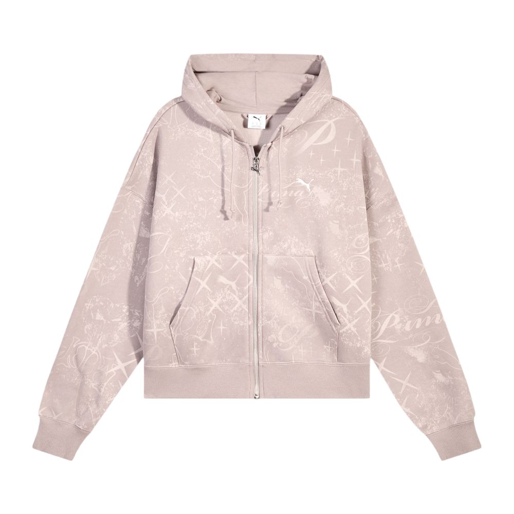 Puma Glam FW25 STREET AOP Флисовая подкладка Свободный крой Принт по всей поверхности Молнии С капюшоном Длинный рукав Куртка Женская 637064-88