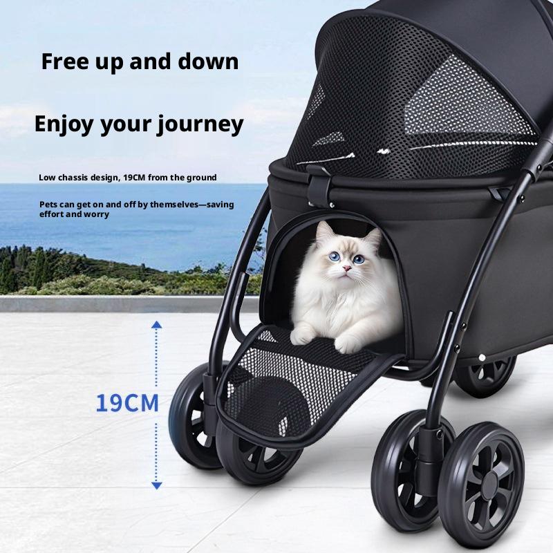 Foldable Pet Stroller for Small Medium Dogs Cats, 2 in 1 Detachable Lightweight 5.6kg Puppy Stroller with Brake Universal Wheels & Storage Basket,